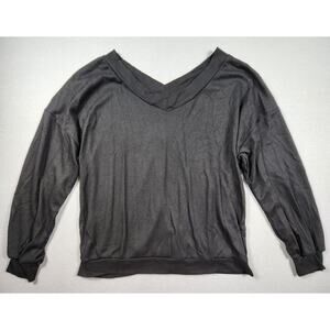 V Neck Long Sleeve Waffle Knit Top Off Shoulder Pullover Sweater Womens Size XL